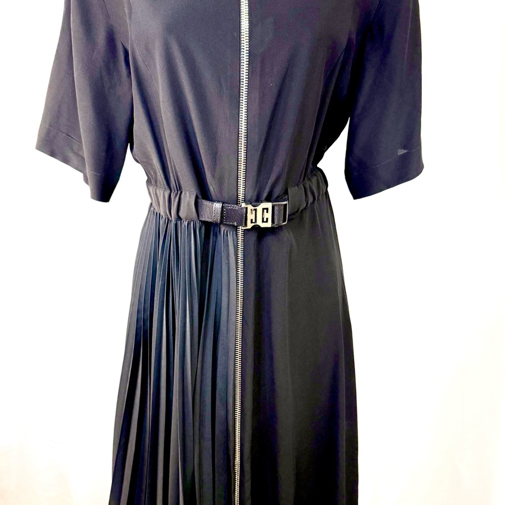 Givenchy Black Pleated Dress Crew Neck Short Sleeve - Picture 2 of 6